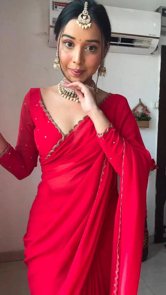 Beautiful Plan Red saree